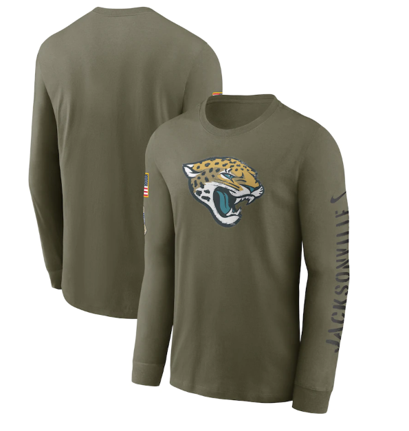 Men's Jacksonville Jaguars Olive 2022 Salute to Service Long Sleeve T-Shirt Men's Jacksonville Jaguars Olive 2022 Salute to Service Long Sleeve T-Shirt